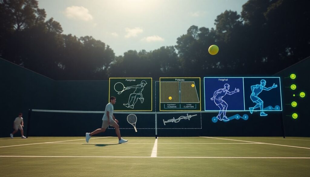 - Футворк теннисиста: лестницы, конусы и паттерны перемещений на корте - иллюстрация